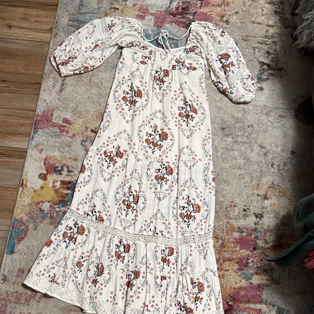 Free People Cream Maxi Dress with Rust Floral Print - Picture 2 of 4